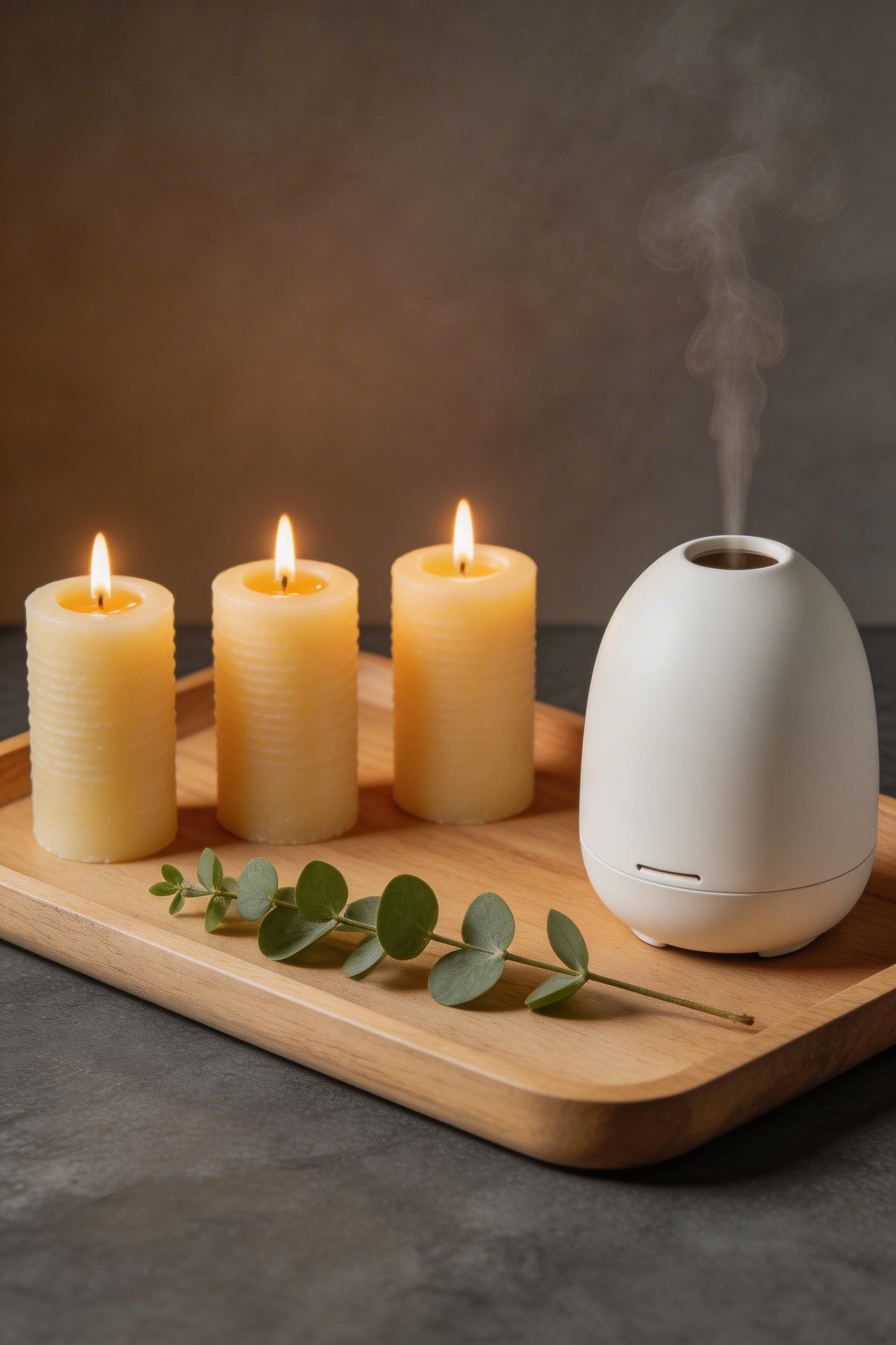 Beeswax candles and botanical essential oil diffusers bring real sensory dimension to bathroom organic ideas, completing the natural material scheme through scent.