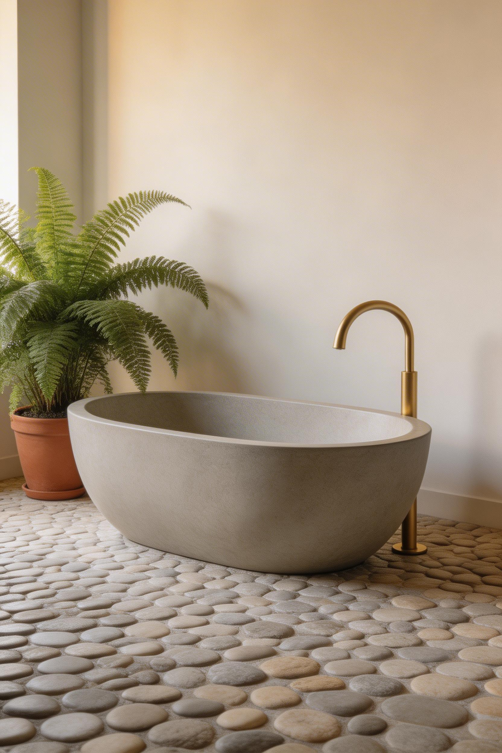 A freestanding stone or stone-composite bathtub is the centrepiece of serious bathroom organic ideas, bringing sculptural weight and heat-retaining mass to the daily ritual of bathing.