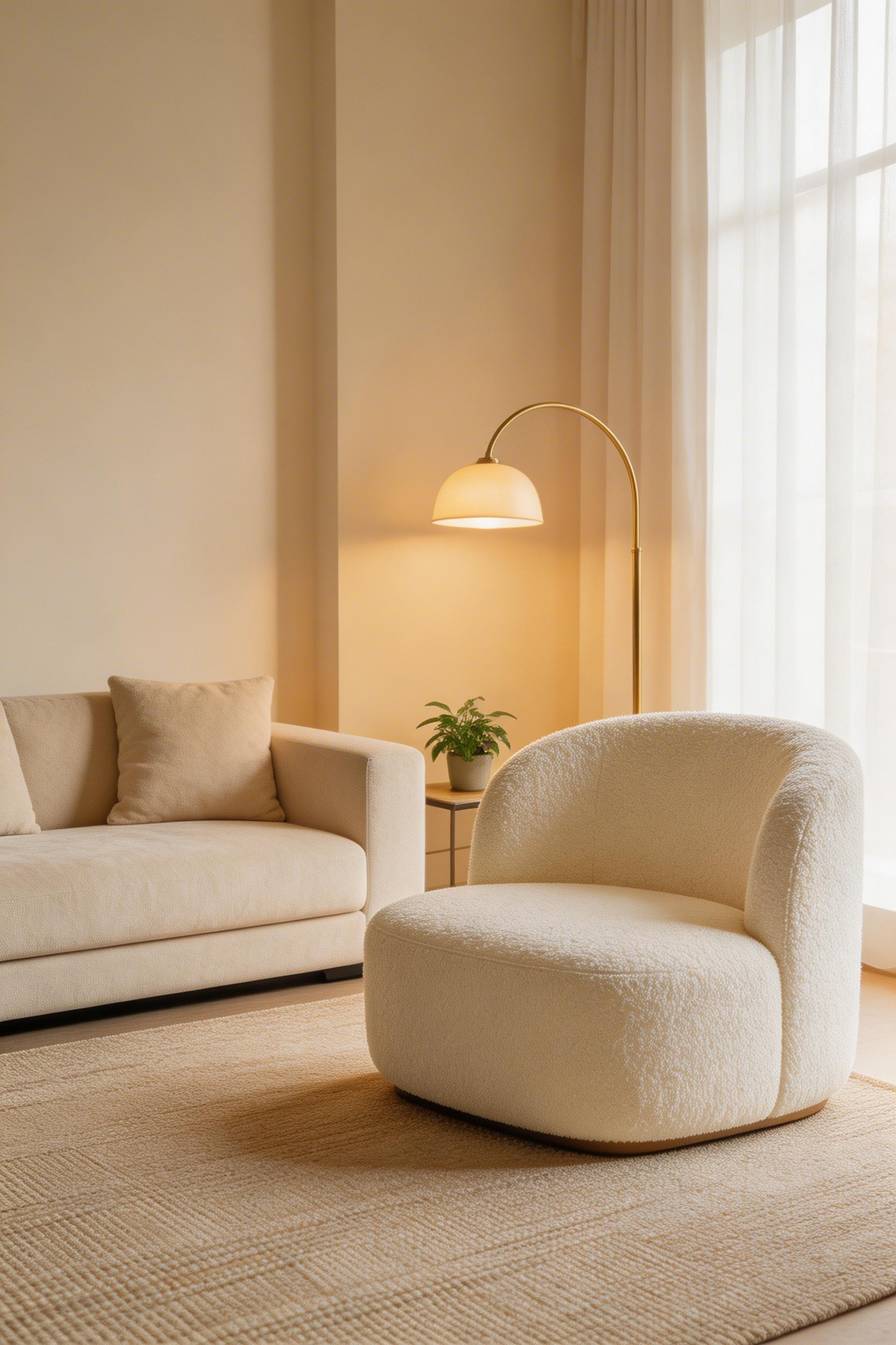 A boucle accent chair adds texture and warmth without adding color — one of the modern living room ideas that works in almost any neutral palette.