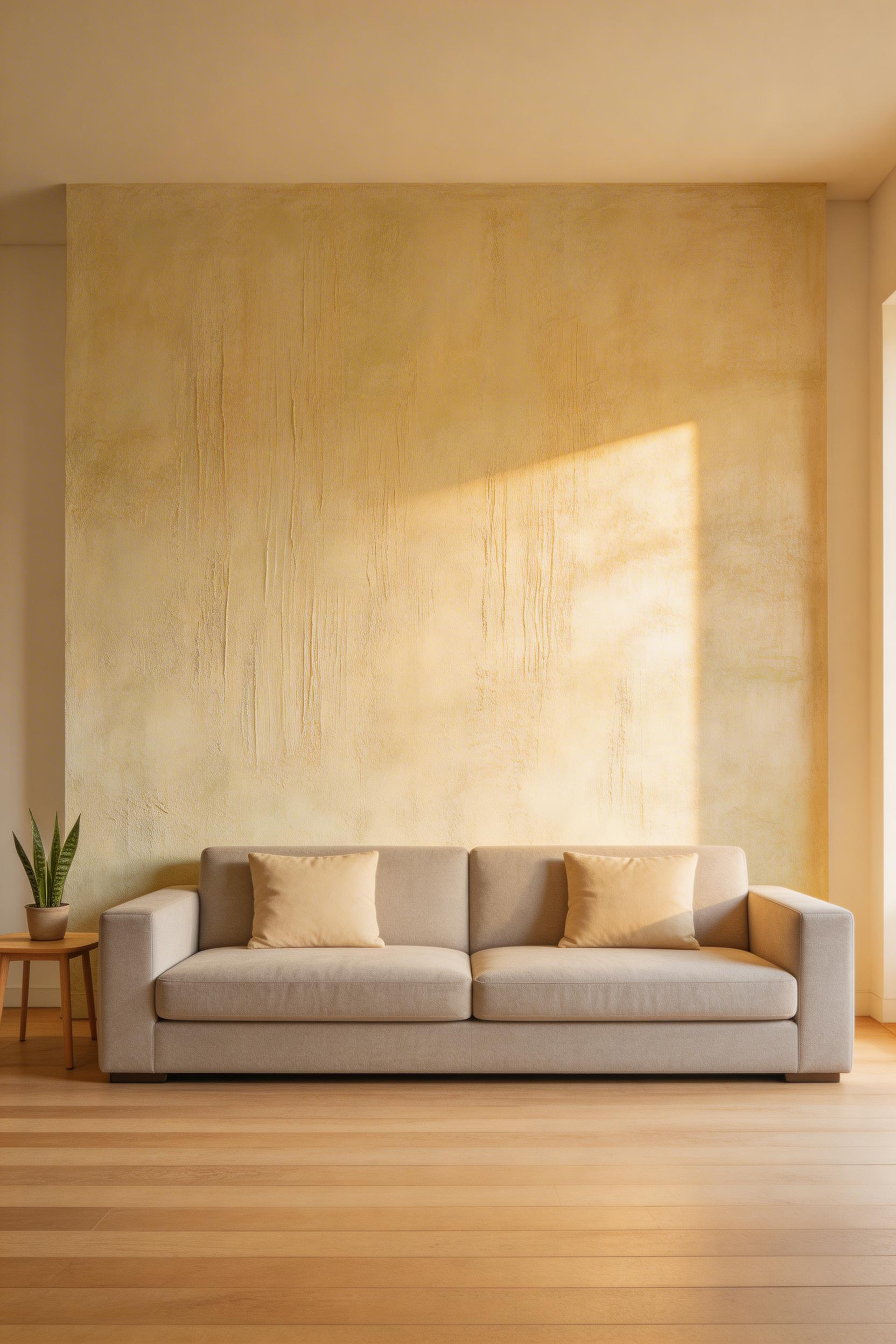 A limewash or Venetian plaster accent wall is one of the most achievable modern living room ideas for adding texture and atmosphere without wallpaper.