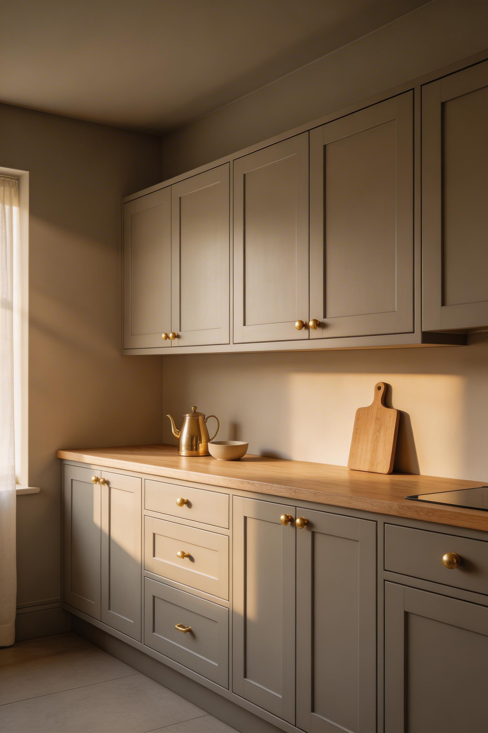 Colour drenching kitchen cabinets ideas — matching cabinet paint to walls and ceiling creates an immersive, enveloping effect that works best in south-facing or well-lit kitchens.