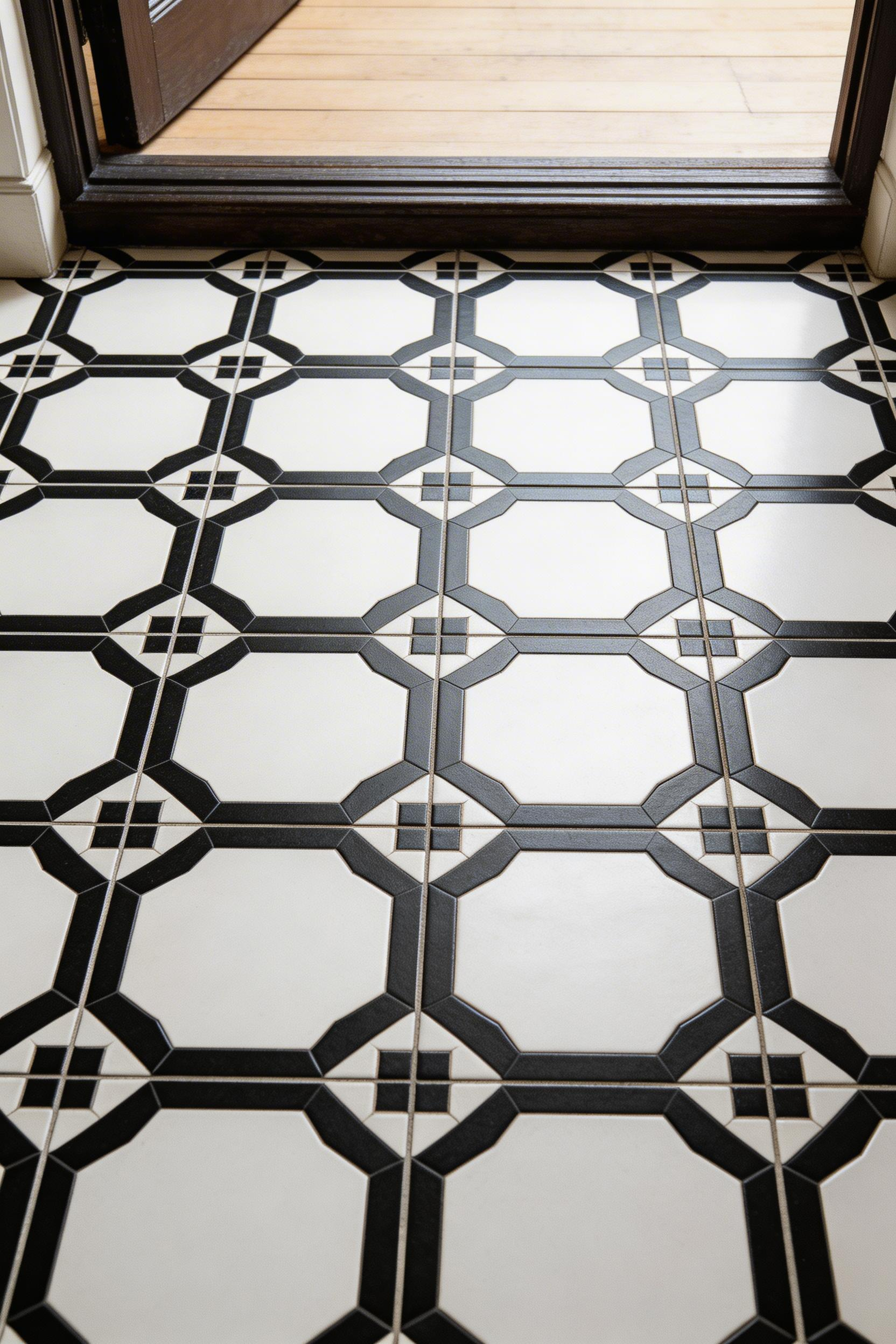 Precisely laid black-and-white encaustic cement tessellated tiles bring the most enduring pattern in British porch design to a classic terraced house entrance.