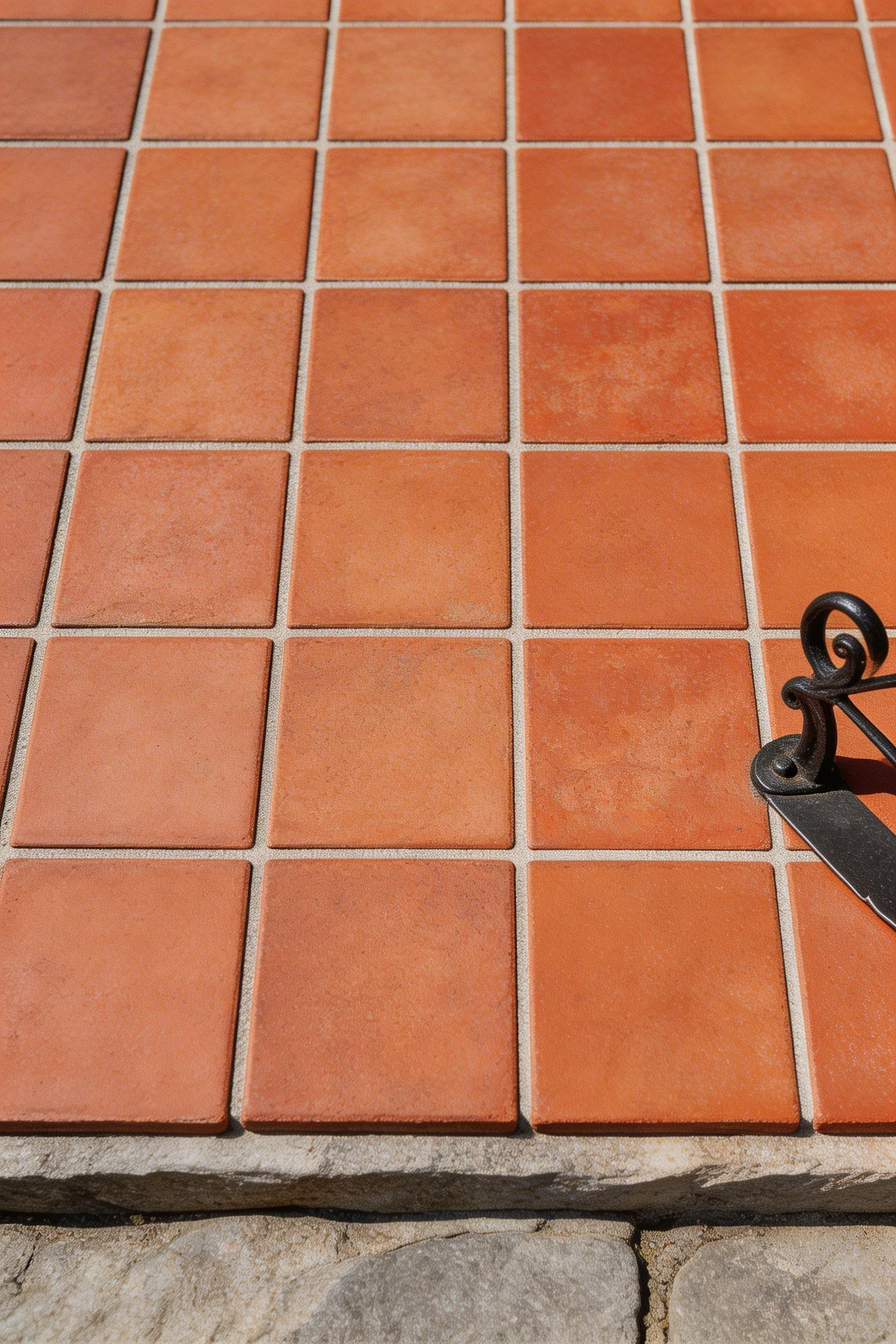 Original Victorian quarry tiles in warm terracotta red, properly restored and sealed, bring period-correct character to a classic porch remodel floor.