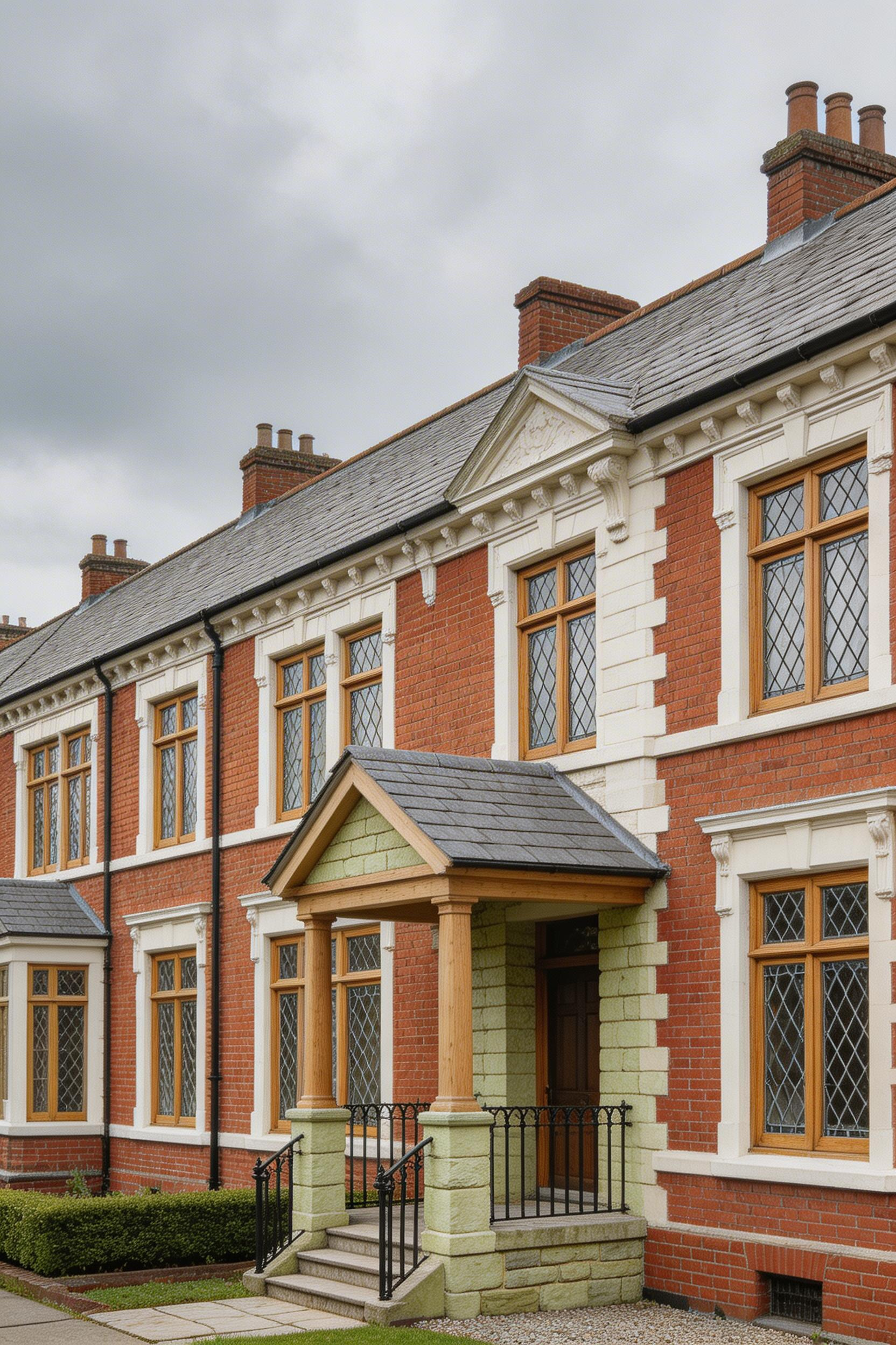 A listed Victorian terrace porch renovation using lime mortar, timber frames and reproduction leaded lights meets conservation area requirements while restoring authentic period character.