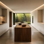 A serene minimalist kitchen grounded in Japanese design philosophy — every surface, material, and deliberate absence working together to create a sanctuary for daily ritual rather than simply a functional workspace.