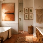 A master bathroom that proves wall art isn't a finishing touch — it's the element that turns a well-designed room into a genuinely personal one.