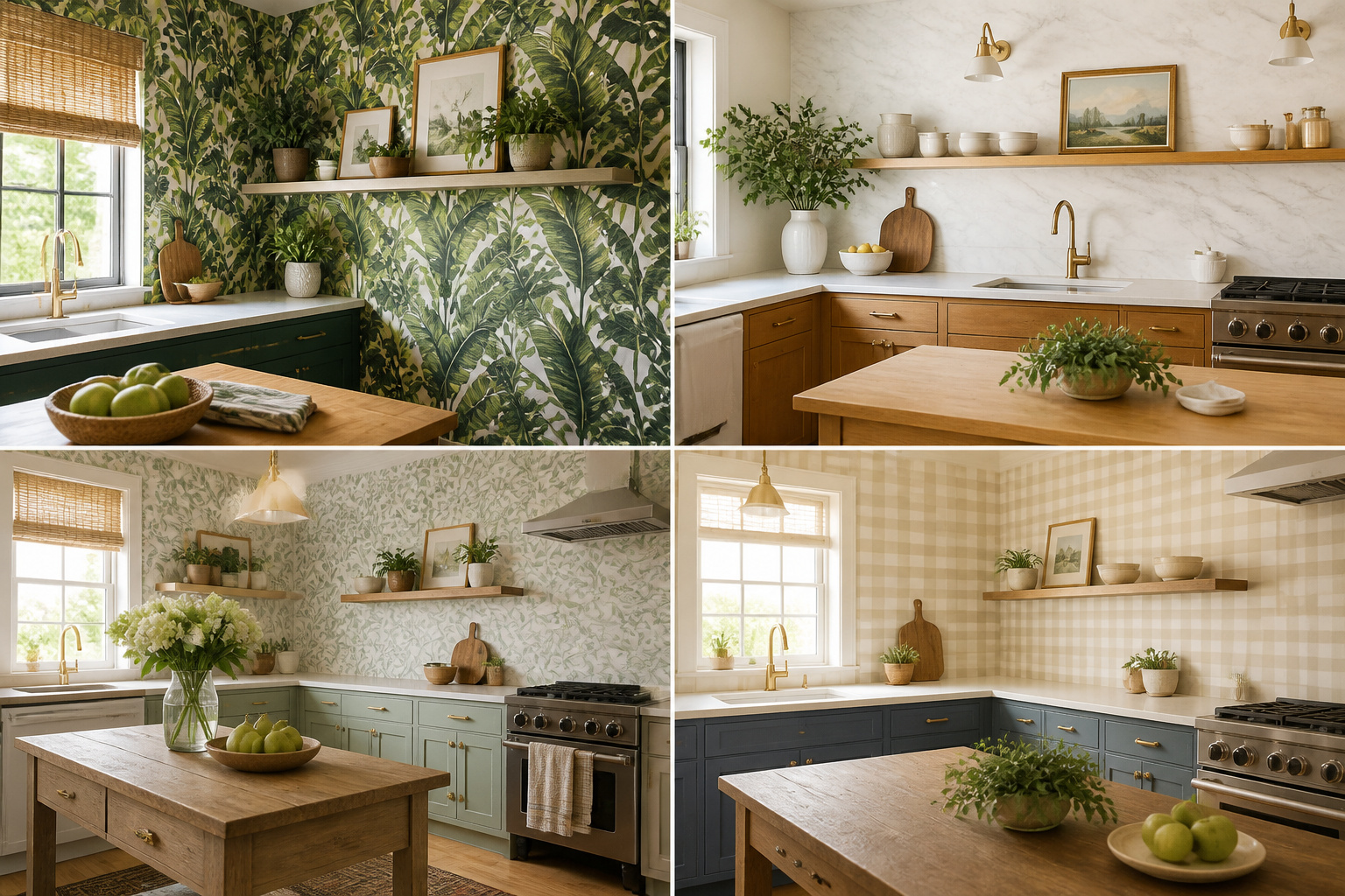 Seventeen kitchen wallpaper ideas on a budget — from tropical prints to gingham checks — prove that the most transformative kitchen upgrade doesn't require a renovation budget.