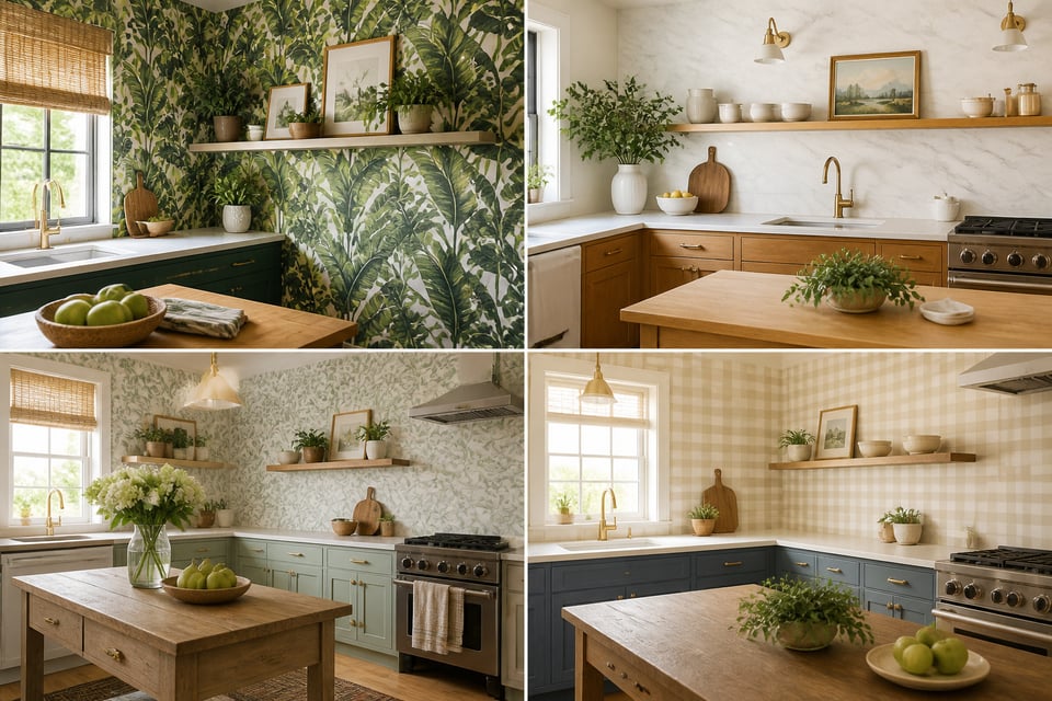 Seventeen kitchen wallpaper ideas on a budget — from tropical prints to gingham checks — prove that the most transformative kitchen upgrade doesn't require a renovation budget.