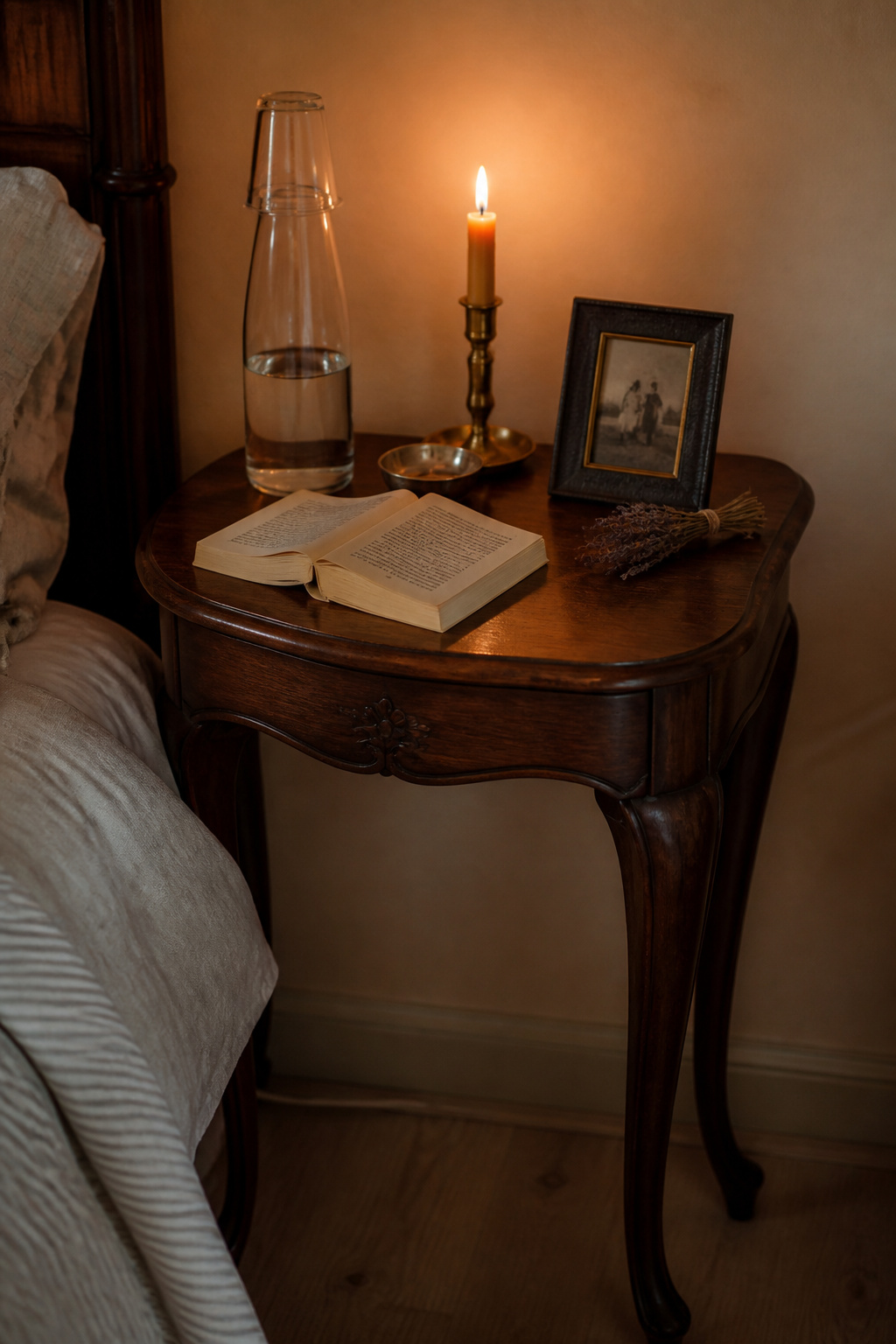 The test of a well-styled bedside table is simple: every object should either serve a purpose or tell a story — ideally both.
