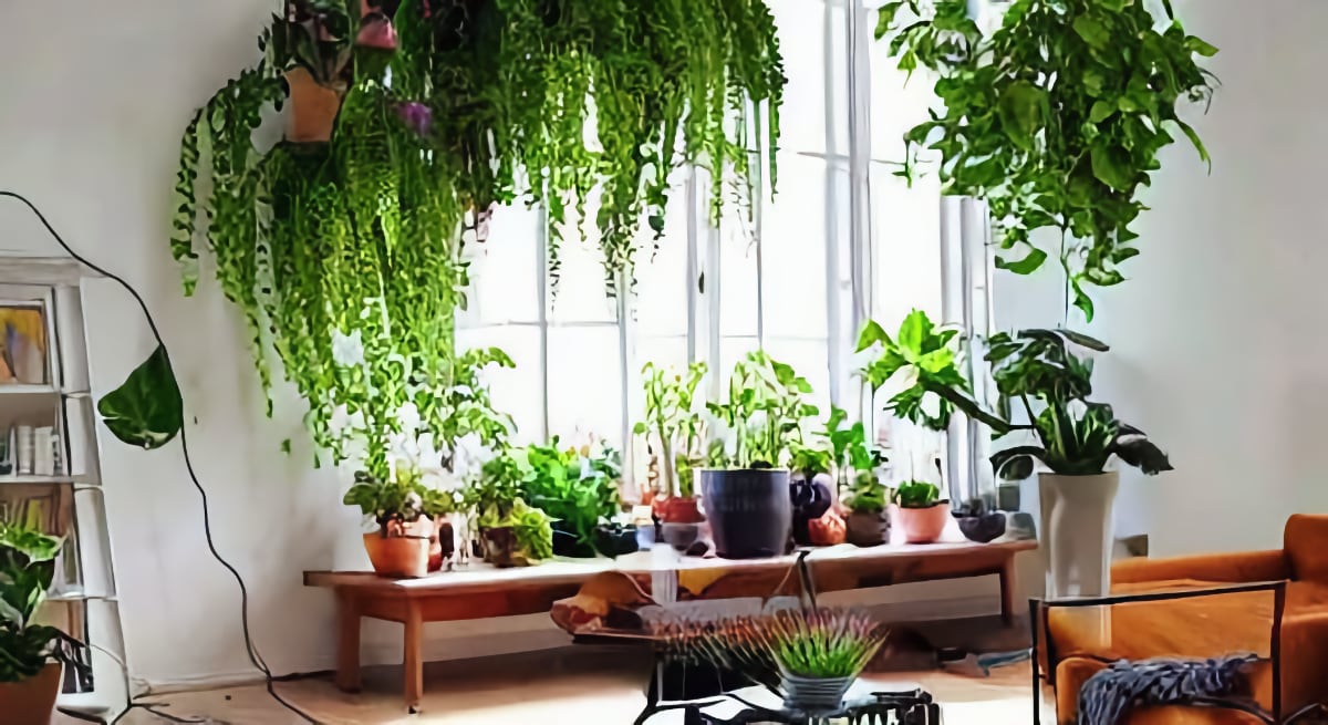 Hanging Plants in front of windows