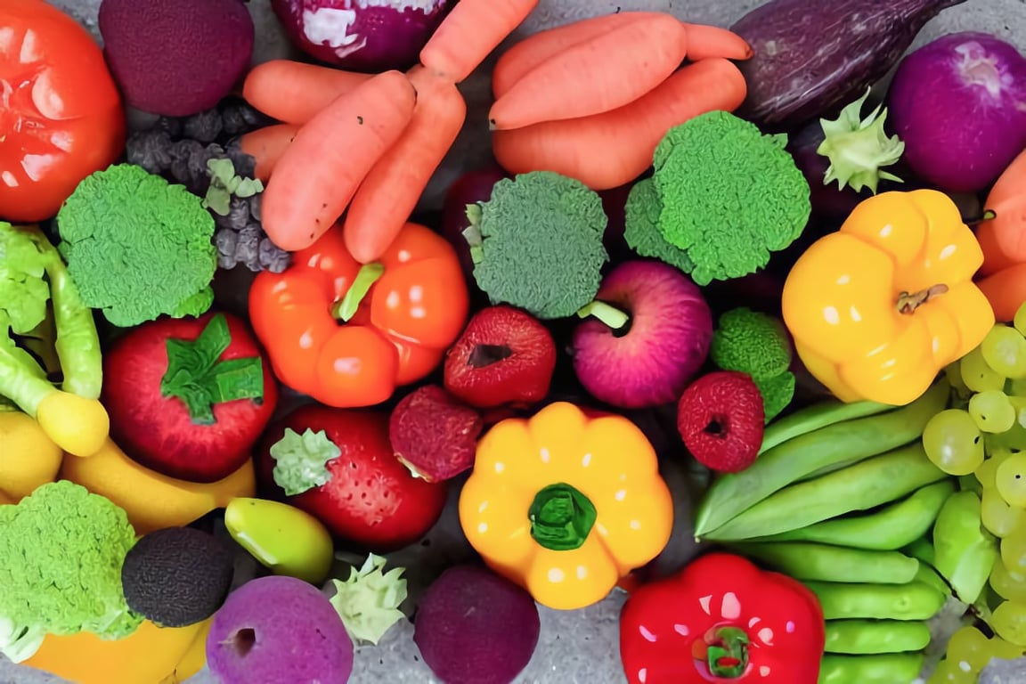 colorful fruit and vegetables on countertop