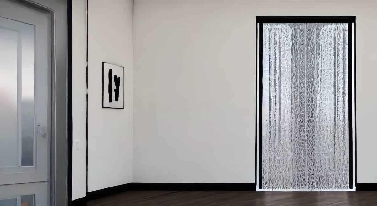 Glass front door with curtains