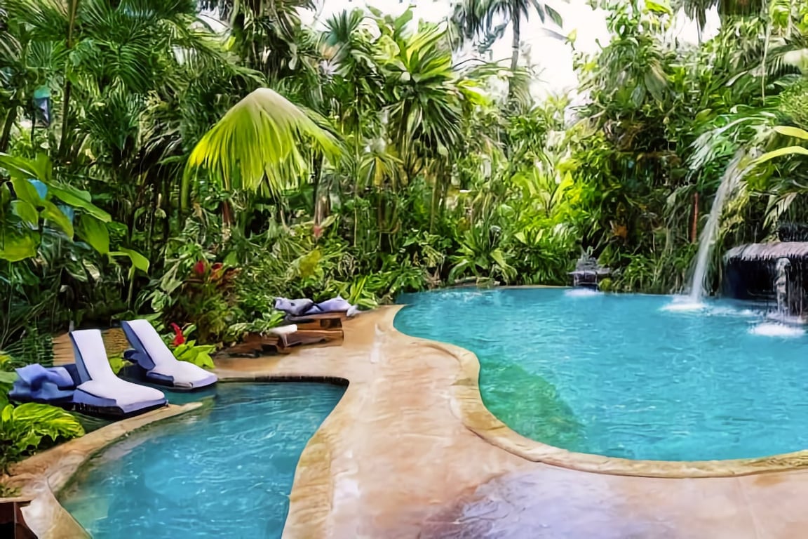 Ideas for backyard tropical pool landscaping