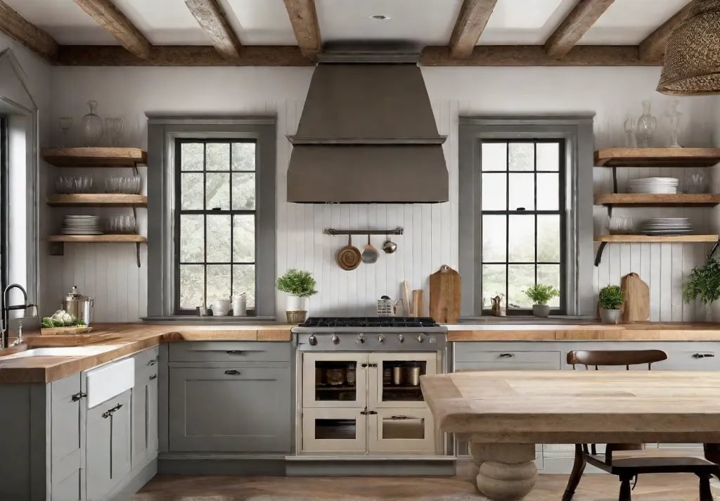 A before and after photo comparison of a farmhouse kitchen transformation