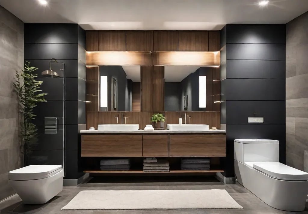 A before and after photo comparison of a small bathroom transformation