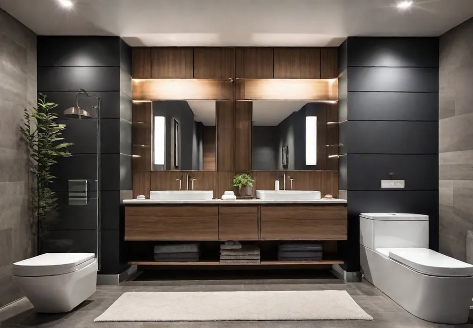 A before and after photo comparison of a small bathroom transformation