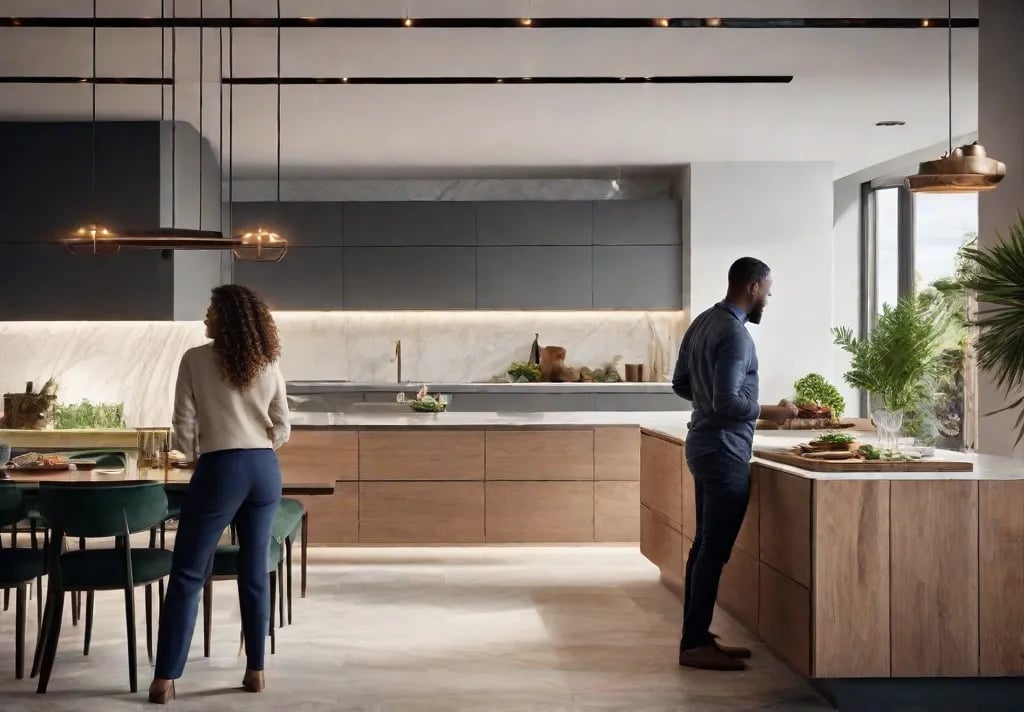 A bustling open plan kitchen seamlessly merging with the living room