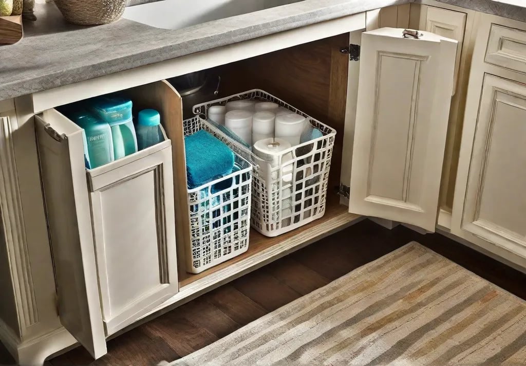 A cleverly organized under sink area