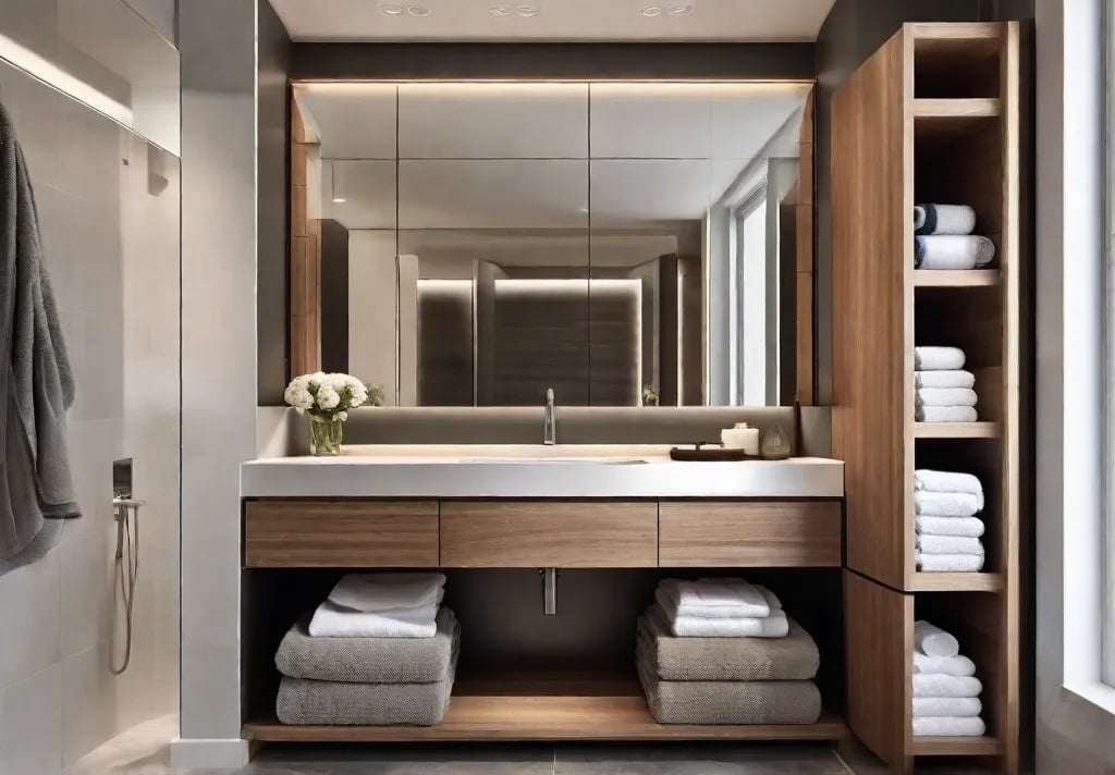 A contemporary bathroom corner filled with a triangular