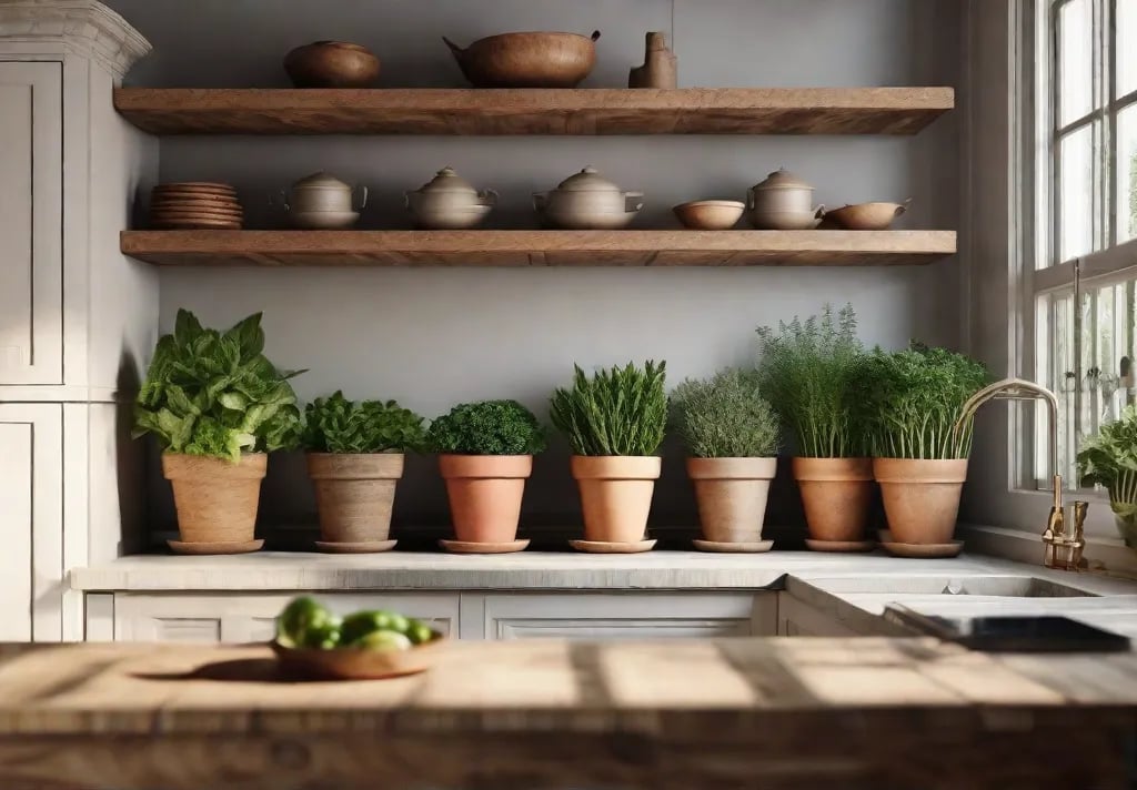 A corner of the kitchen dedicated to a small indoor herb garden