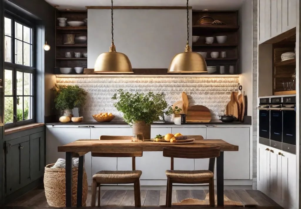 A cozy corner in a rustic kitchen showcasing a DIY reclaimed wood