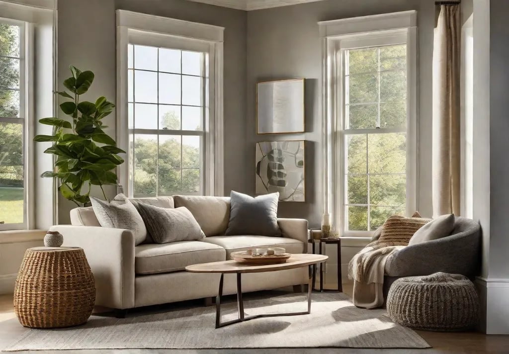 A cozy kitchen corner turned into a comfortable seating area with a plush loveseat