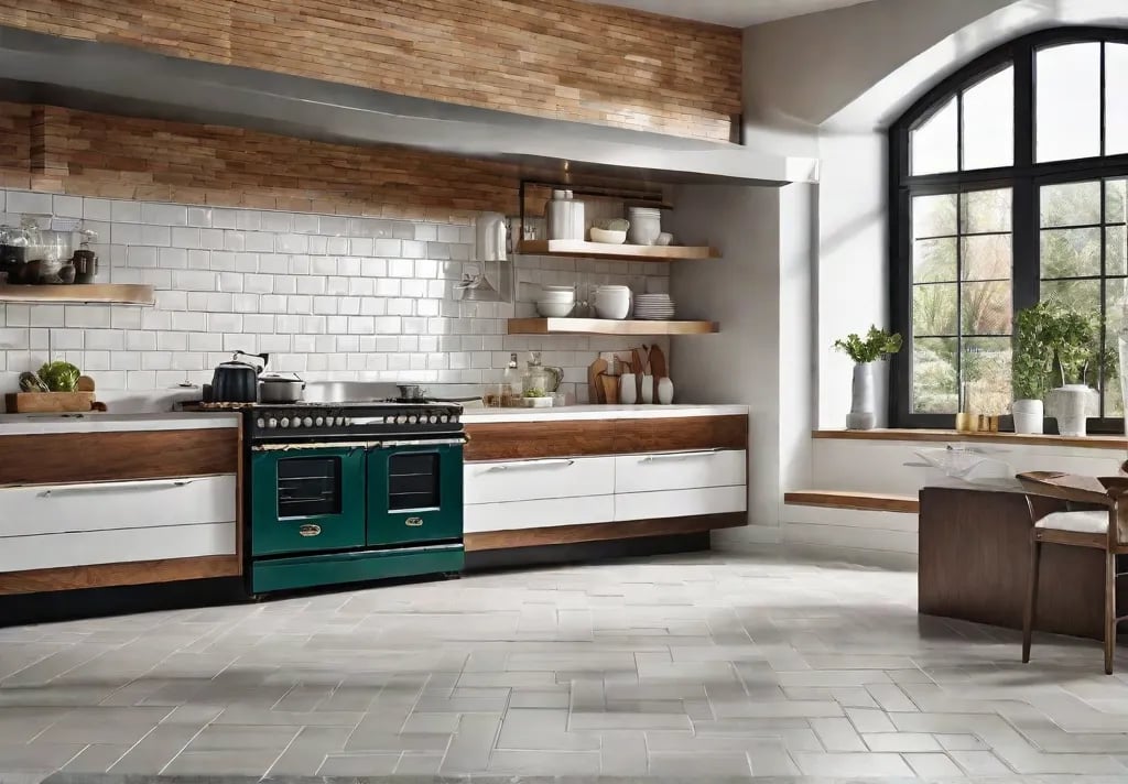 A cozy welllit kitchen featuring a classic subway tile backsplash laid in