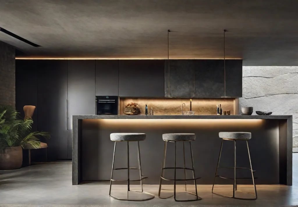 A detail shot focusing on the texture interplay in a kitchen