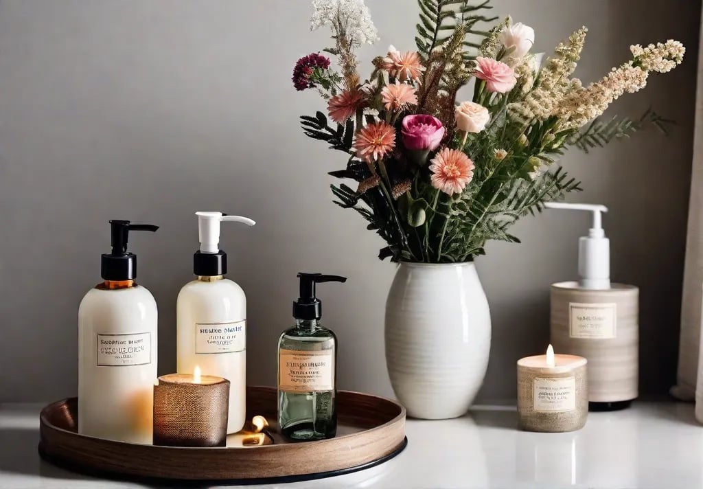 A festive and functional display on top of a toilet tank