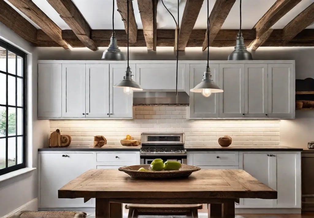 A series of small barn lights painted in distressed white mounted along