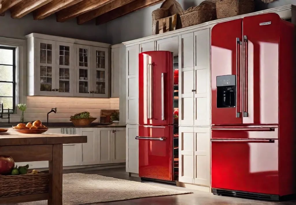 A side by side image of a bright red