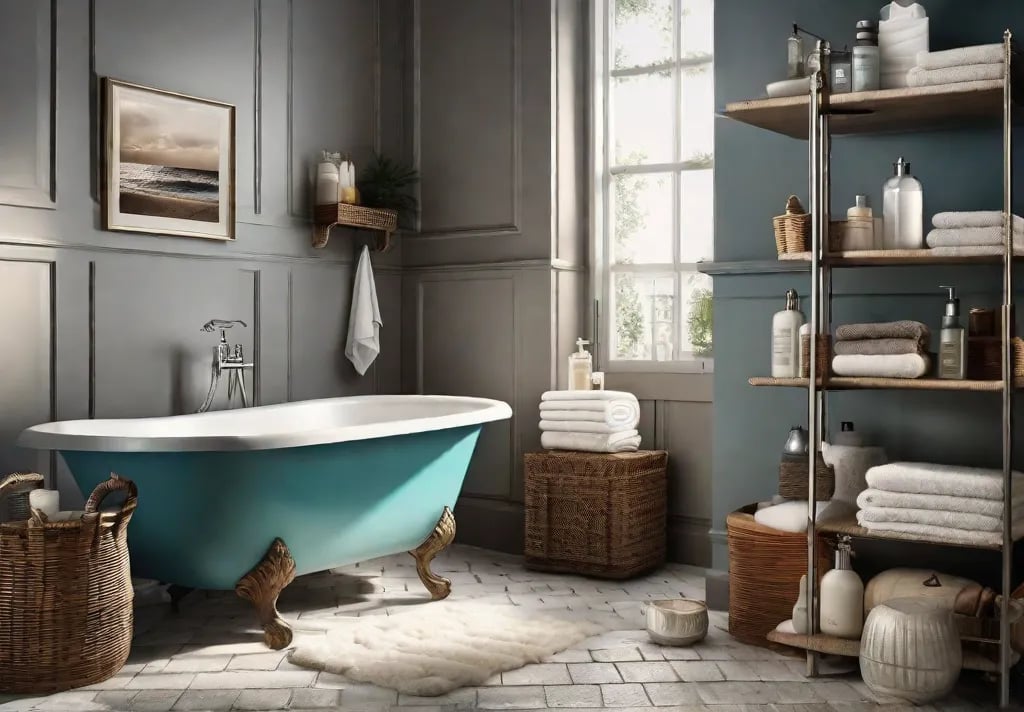 A small cluttered bathroom with toiletries