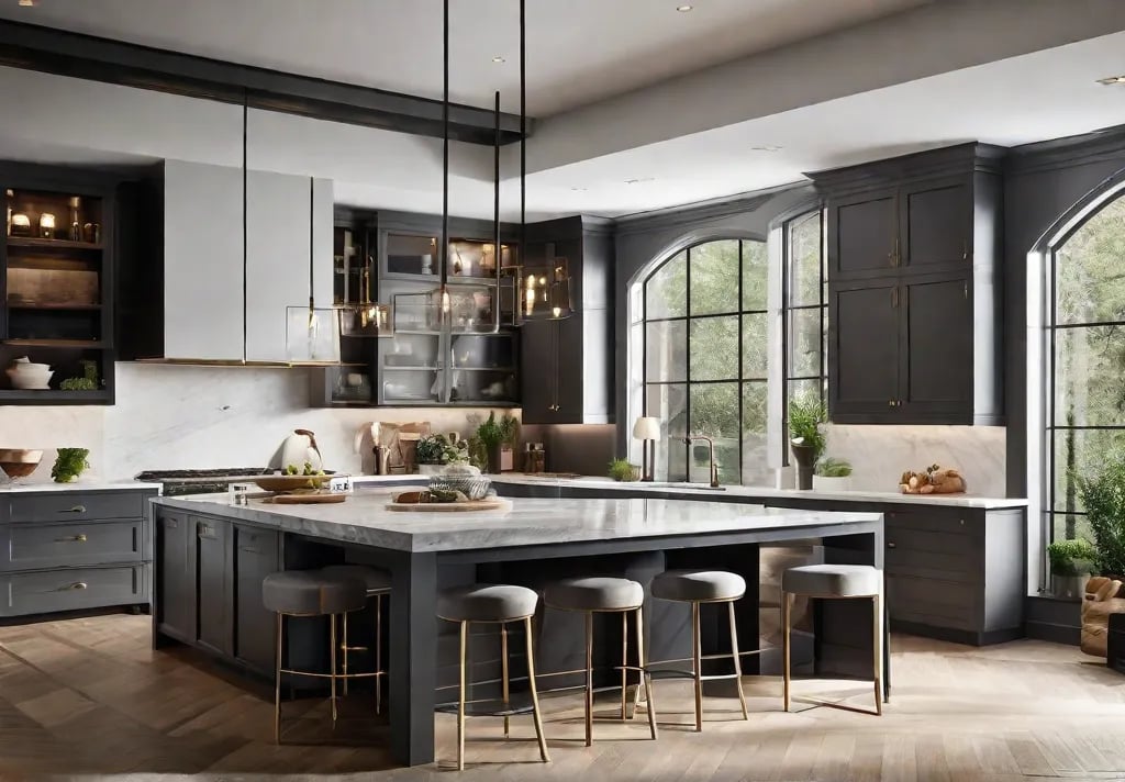 A spacious kitchen island serving multiple functions a prep area