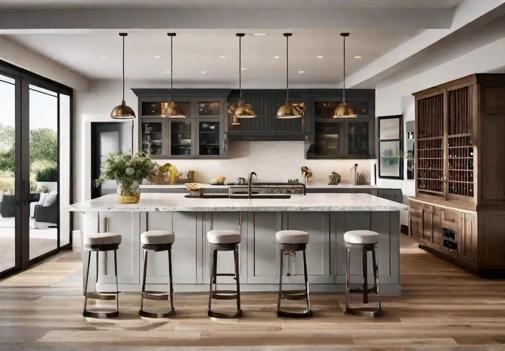 A spacious kitchen with a large