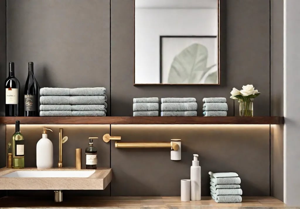 A wine rack repurposed as a towel holder