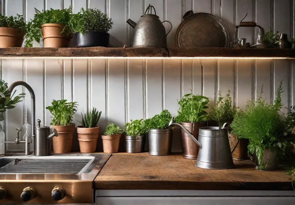 An intimate corner with a reclaimed wood countertop housing a small indoor