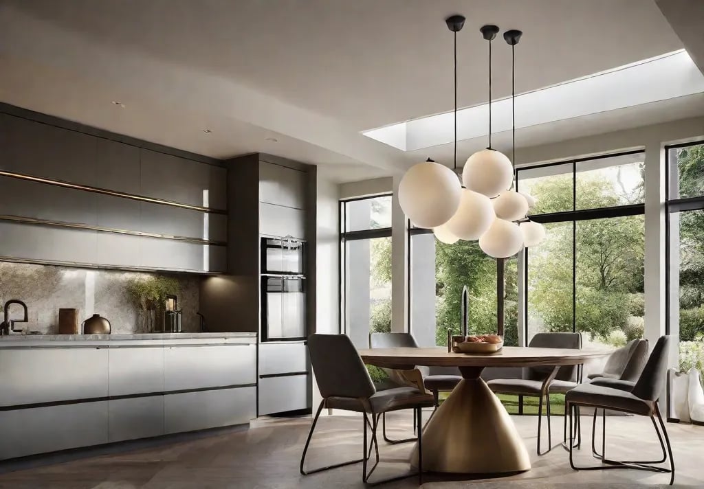 Art Decoinspired globe pendants with frosted glass arranged in a cluster over