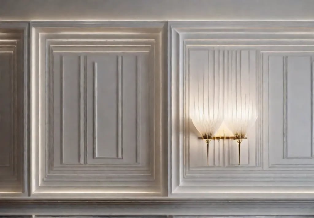 Artistic wall sconces with intricate patterns casting soft diffused light in a