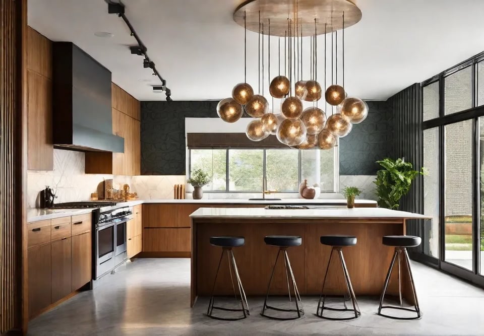 Capture an image of a sleek Sputnik chandelier hanging prominently over a