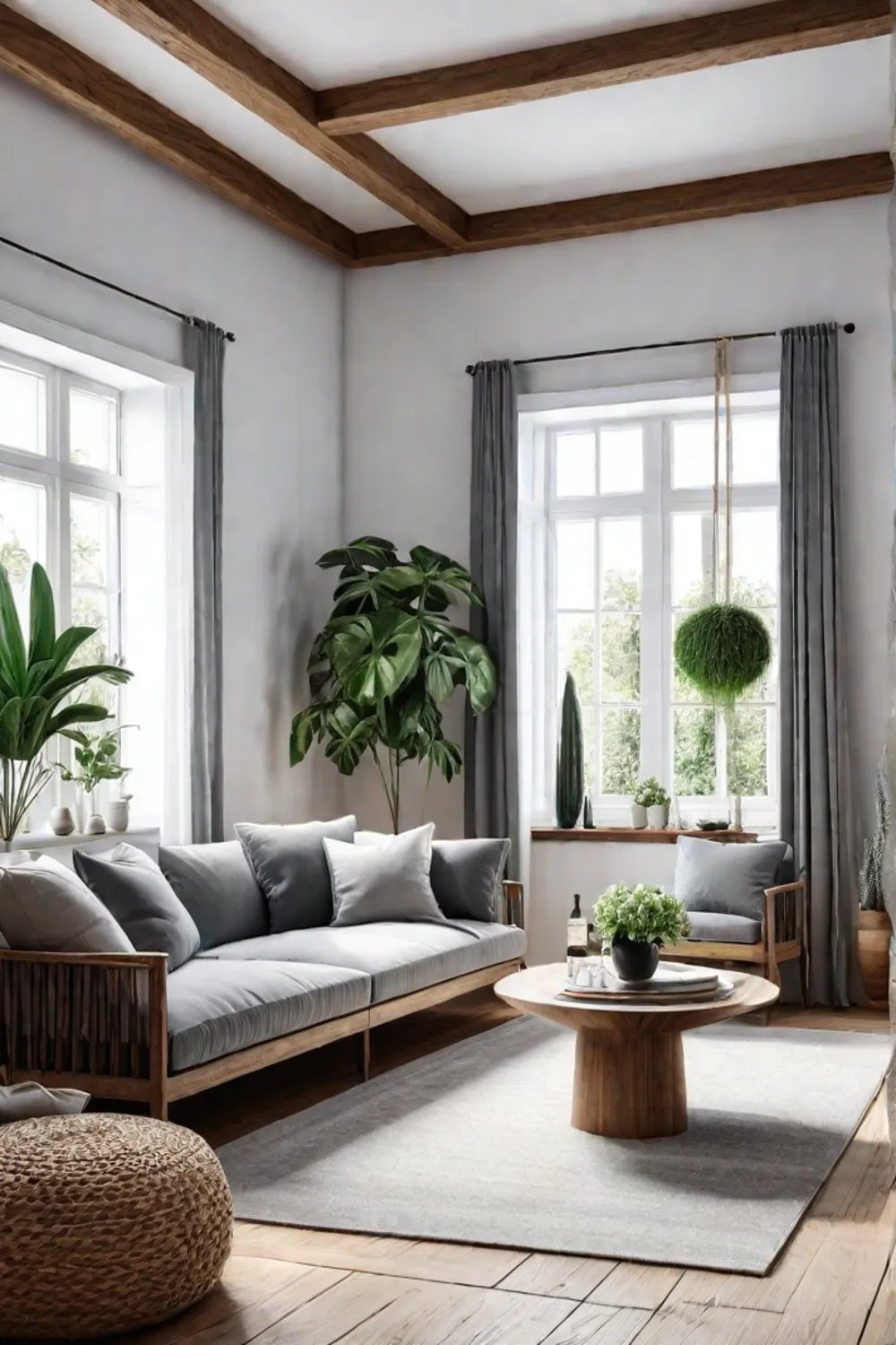 A Scandinavian living room with a blend of natural and modern elements