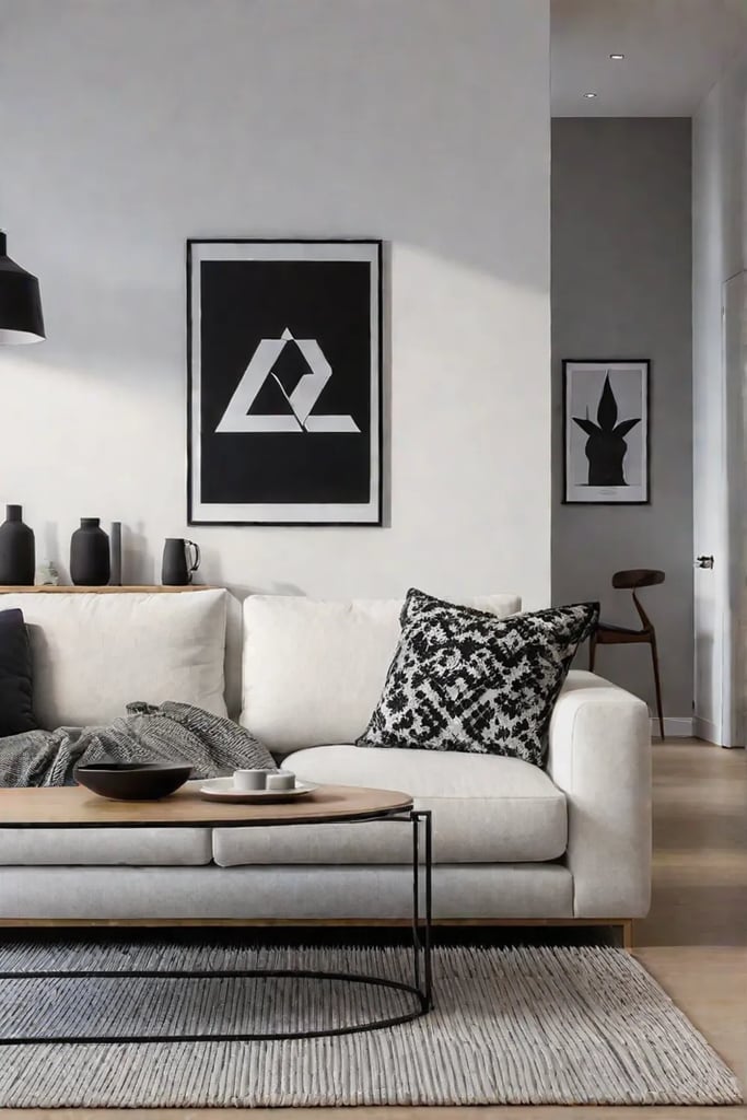 A Scandinavian living room with a sleek minimalist TV unit a neutraltoned