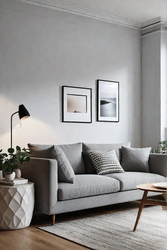 A Scandinavianinspired living room with a plush neutraltoned sofa a cozy throw