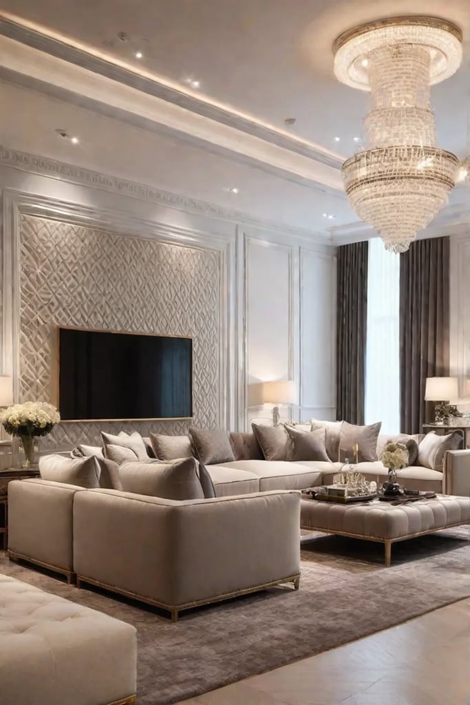 A beautifully designed living room with a neutral color scheme featuring a