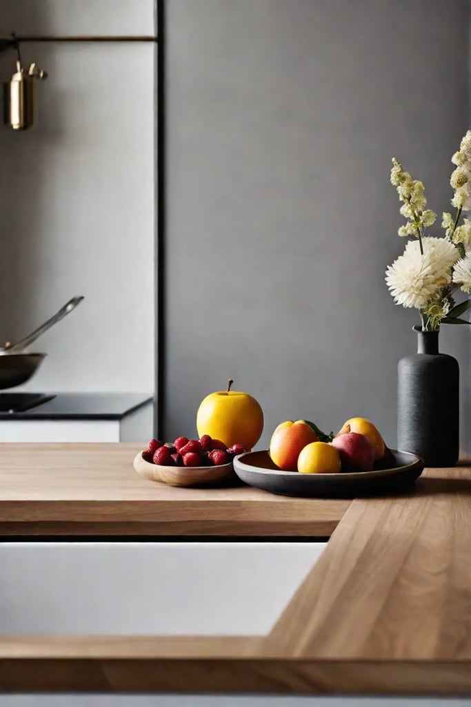 A corner of a kitchen countertop displaying a small framed piece of
