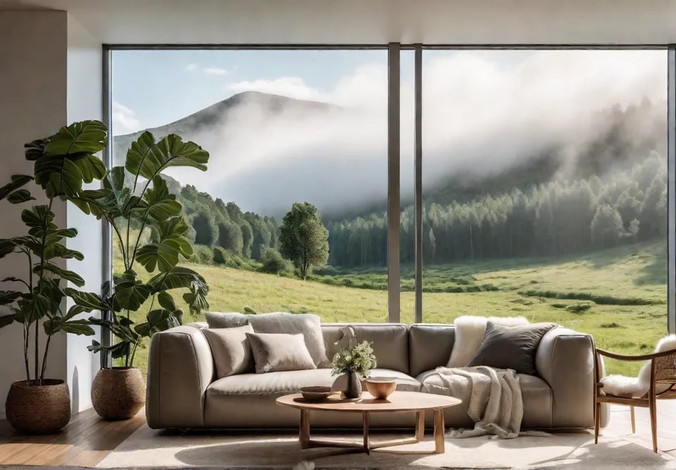 A cozy Scandinavianinspired living room filled with natural light featuring a minimalistfeat