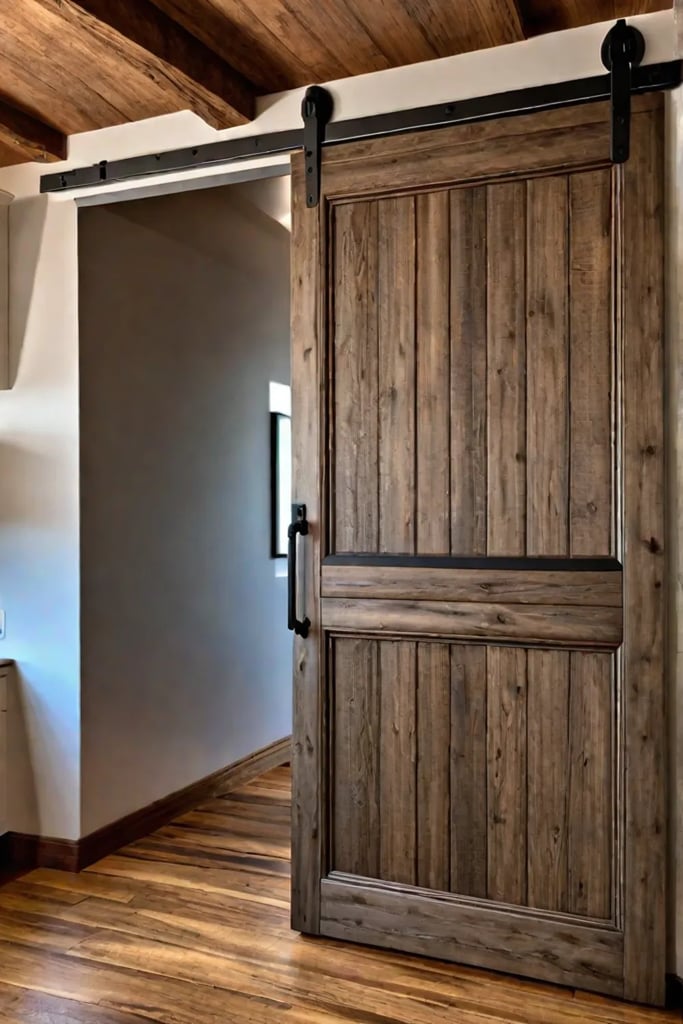 A cozy farmhousestyle kitchen with barn doorstyle cabinets creating a unique and