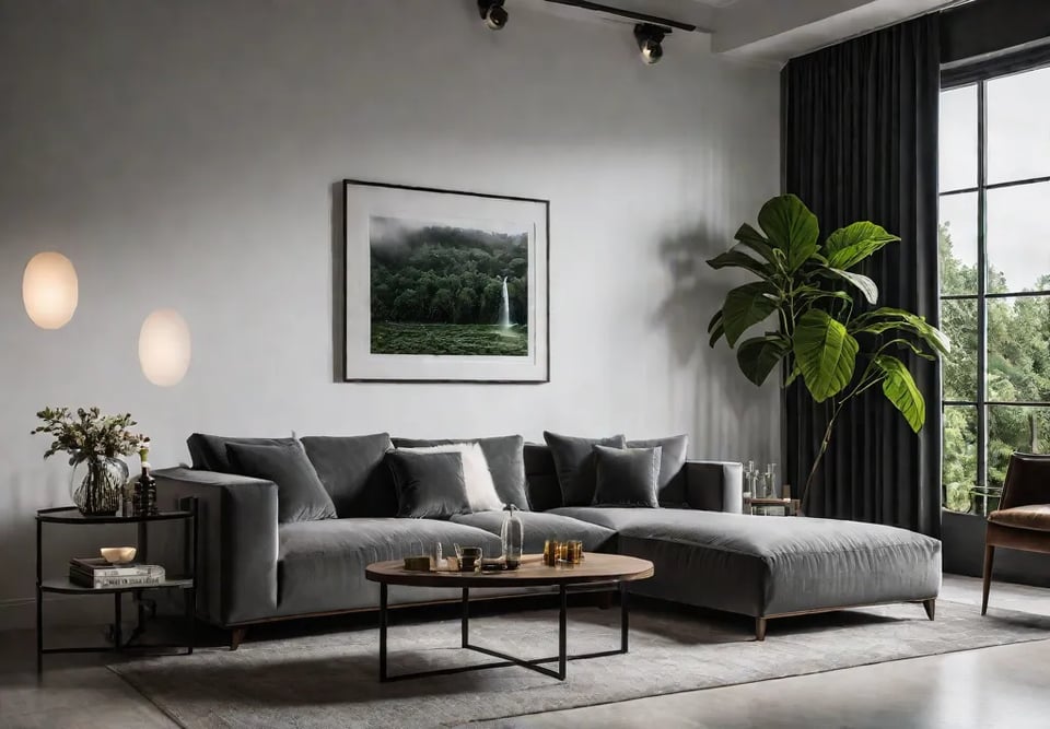 A cozy living room with a plush inviting sofa as the focalfeat