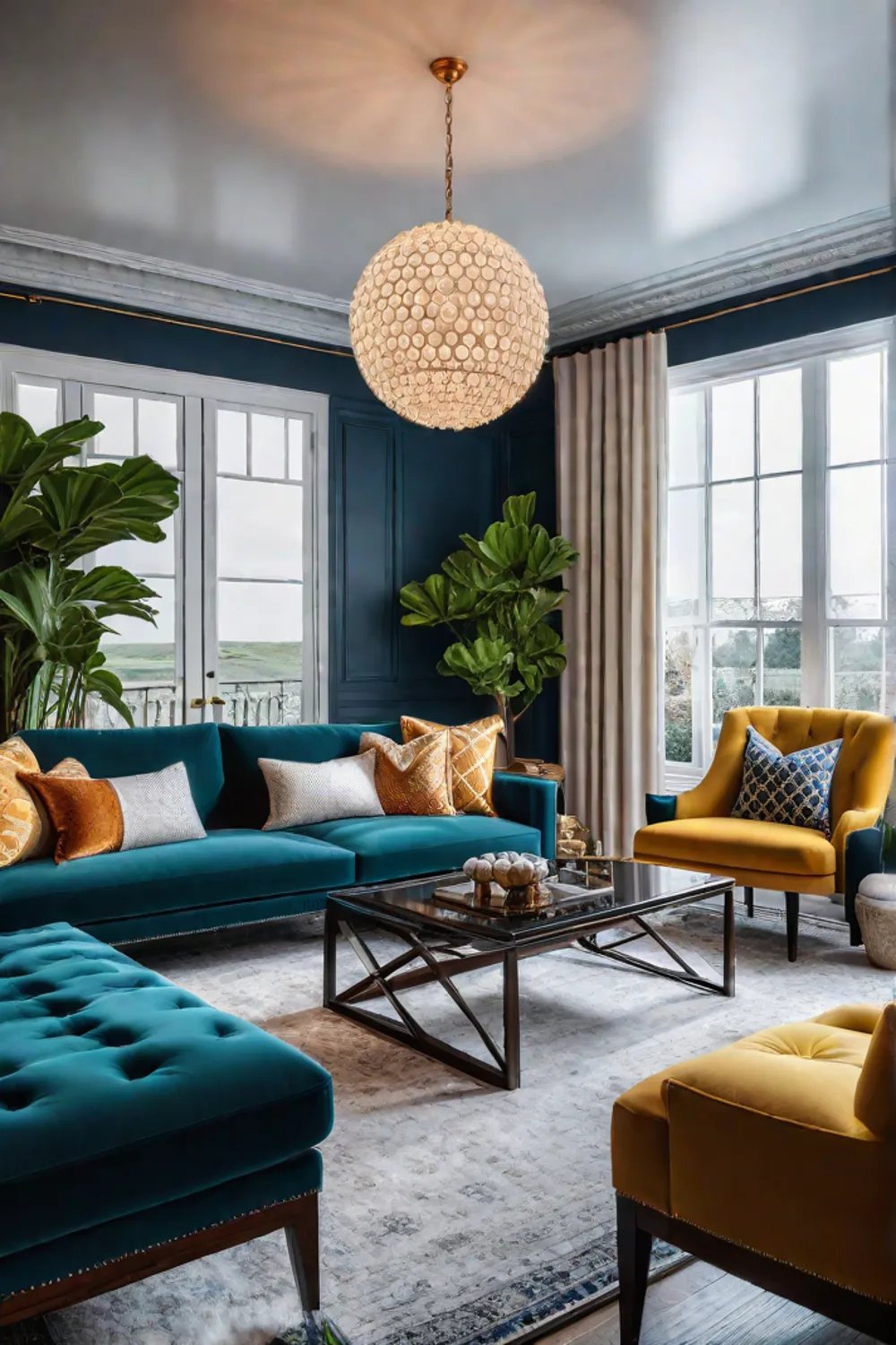 A lively living room with a mix of bold vibrant colors including