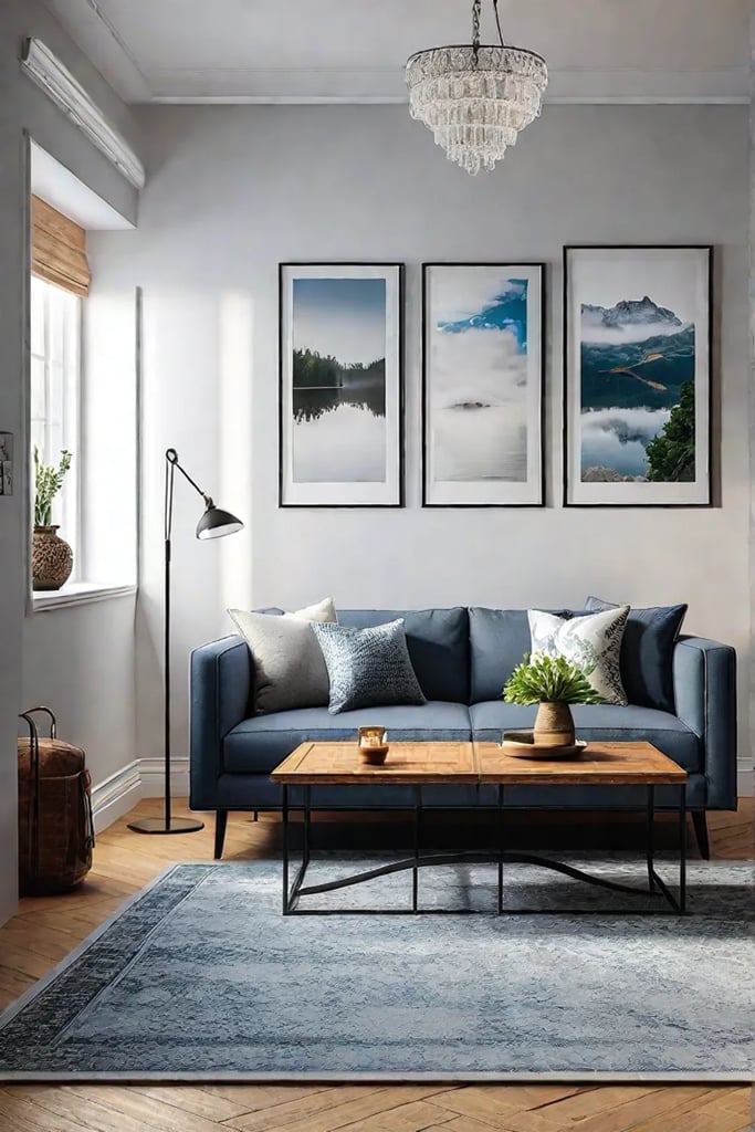 A living room gallery wall that celebrates the homeowners eclectic style with