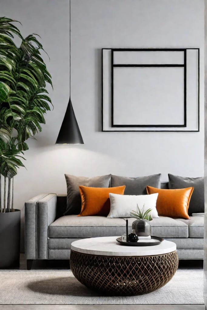 A living room gallery wall that embodies a minimalist and contemporary style